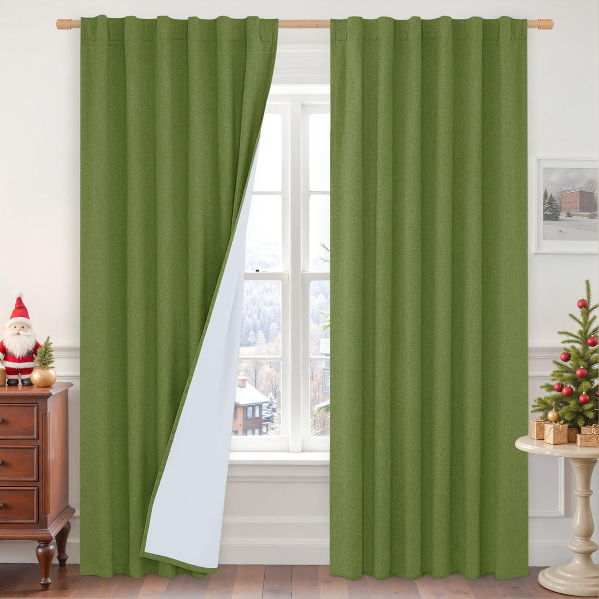 LAMIT Full Blackout Linen Kitchen Window Curtains 36 Inches Long, Ivory