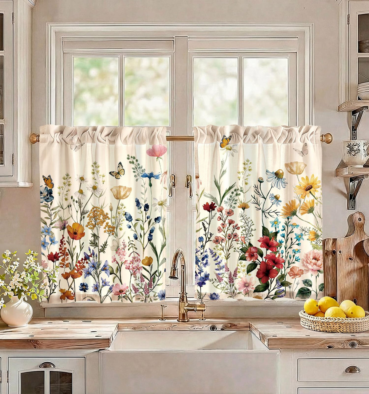 Miss Adola 36 Inch Length Kitchen Tier Curtains, Vintage Floral