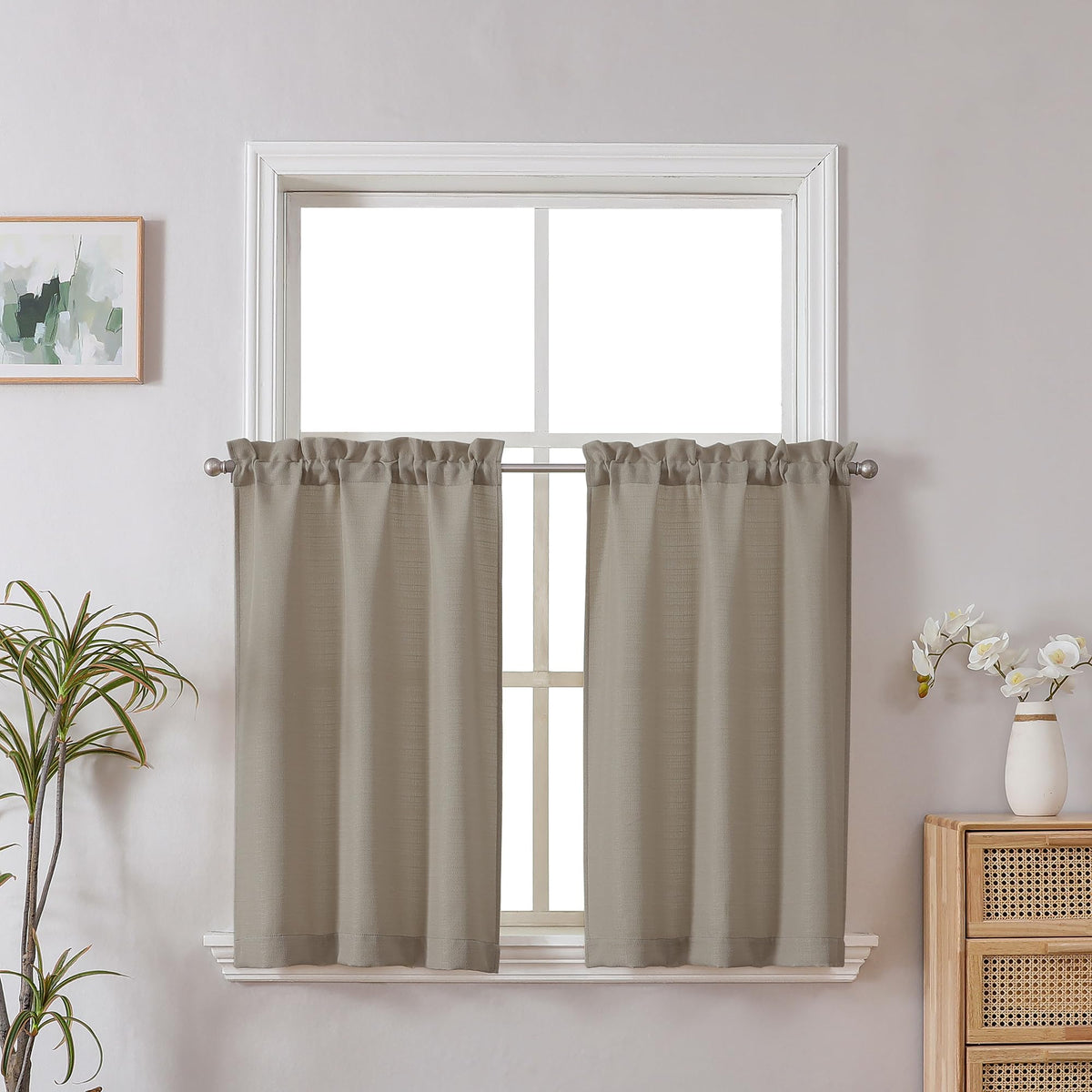 Chyhomenyc 2 Panels White Kitchen Curtains 36 Inch Length Tier Curtain