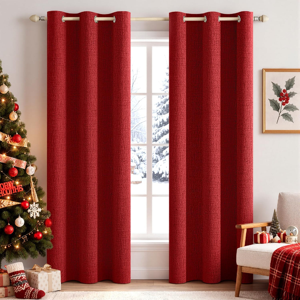 MIULEE 100% Blackout Linen Curtains for Bedroom 52x54 Inches Natural Beige
