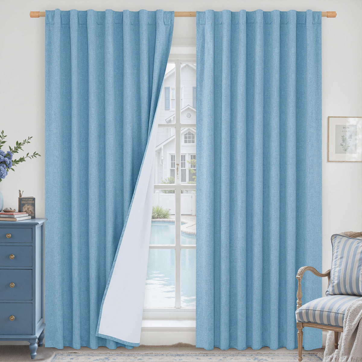 LAMIT Full Blackout Linen Kitchen Window Curtains 36 Inches Long, Ivory