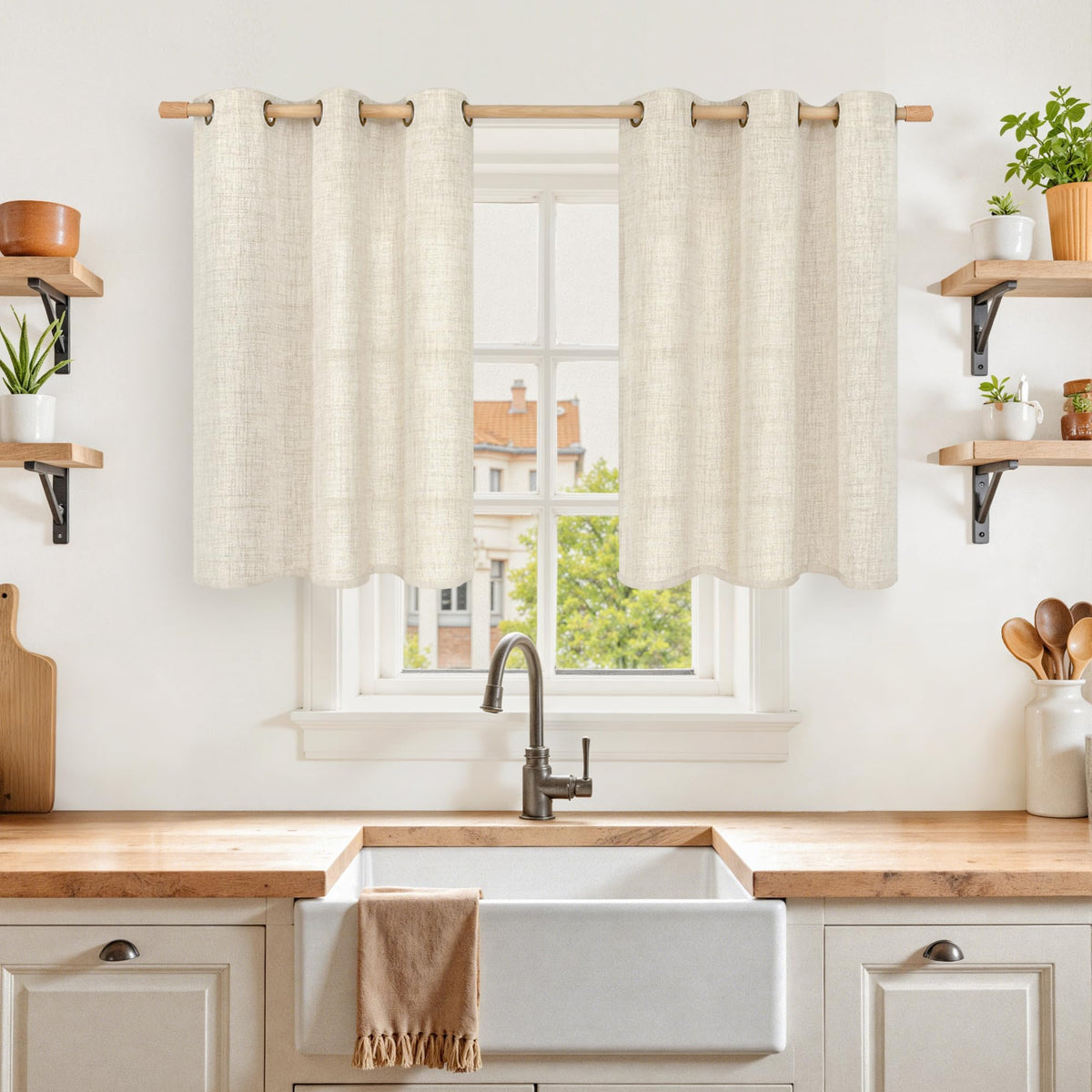 YoungsTex Linen Kitchen Window Curtains 40 Inch Length 2 Panels