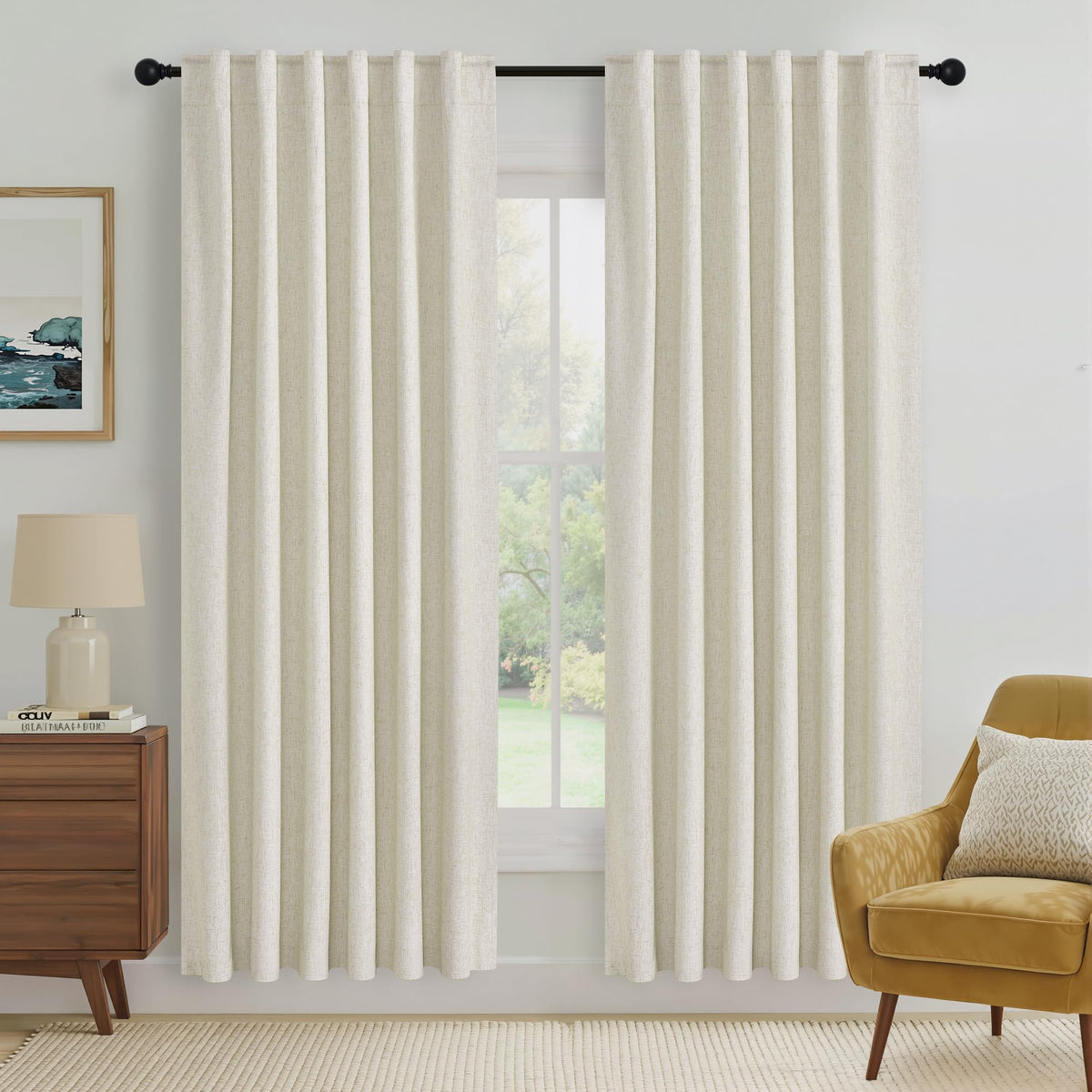 RYB HOME 45 Inch Long Natural Beige 100% Blackout Short Curtains