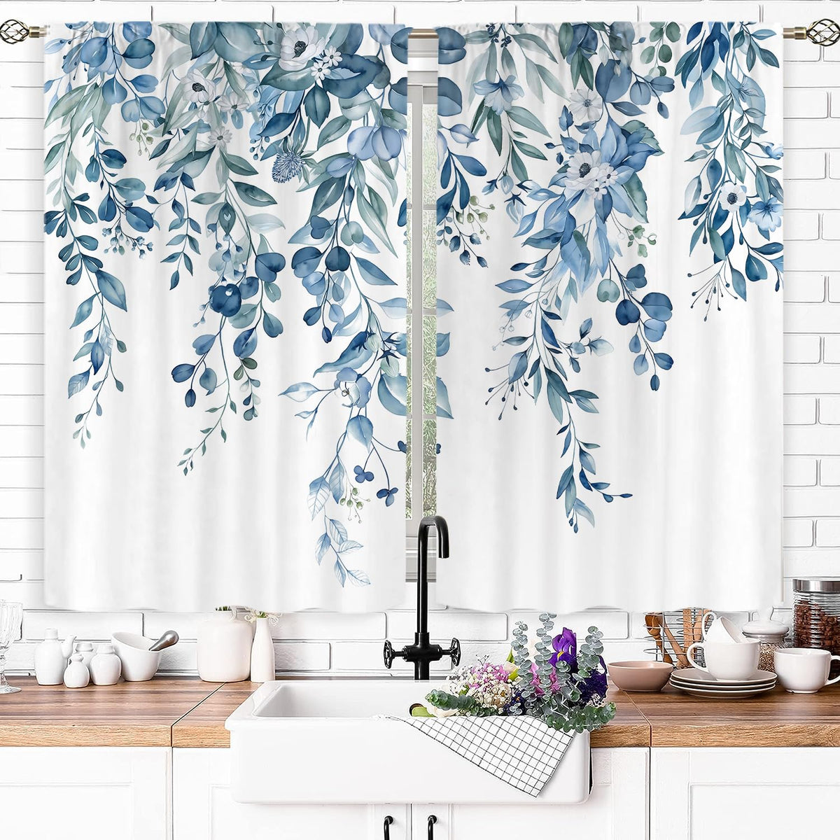 Yellow Sunflower Kitchen Curtains 42W X 63L Inch 2 Panels Rod Pocket Country Rustic Floral Flower Butterfly Farmhouse Over Sink Small Short Cafe Tier Window Treatment Bathroom Decor