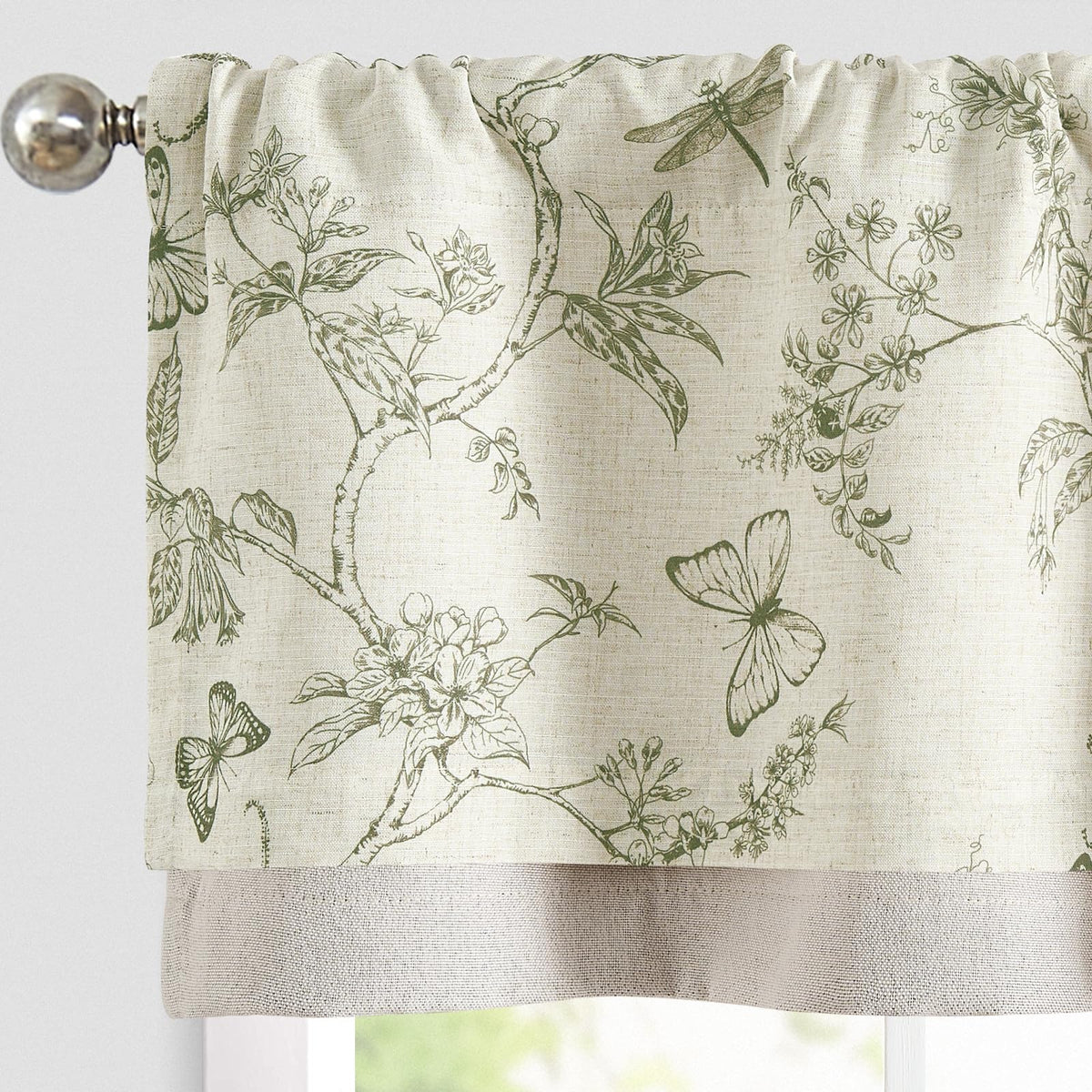 jinchan Amlie Floral Linen Valance Curtain Farmhouse 1 Panel 16 Inch Green
