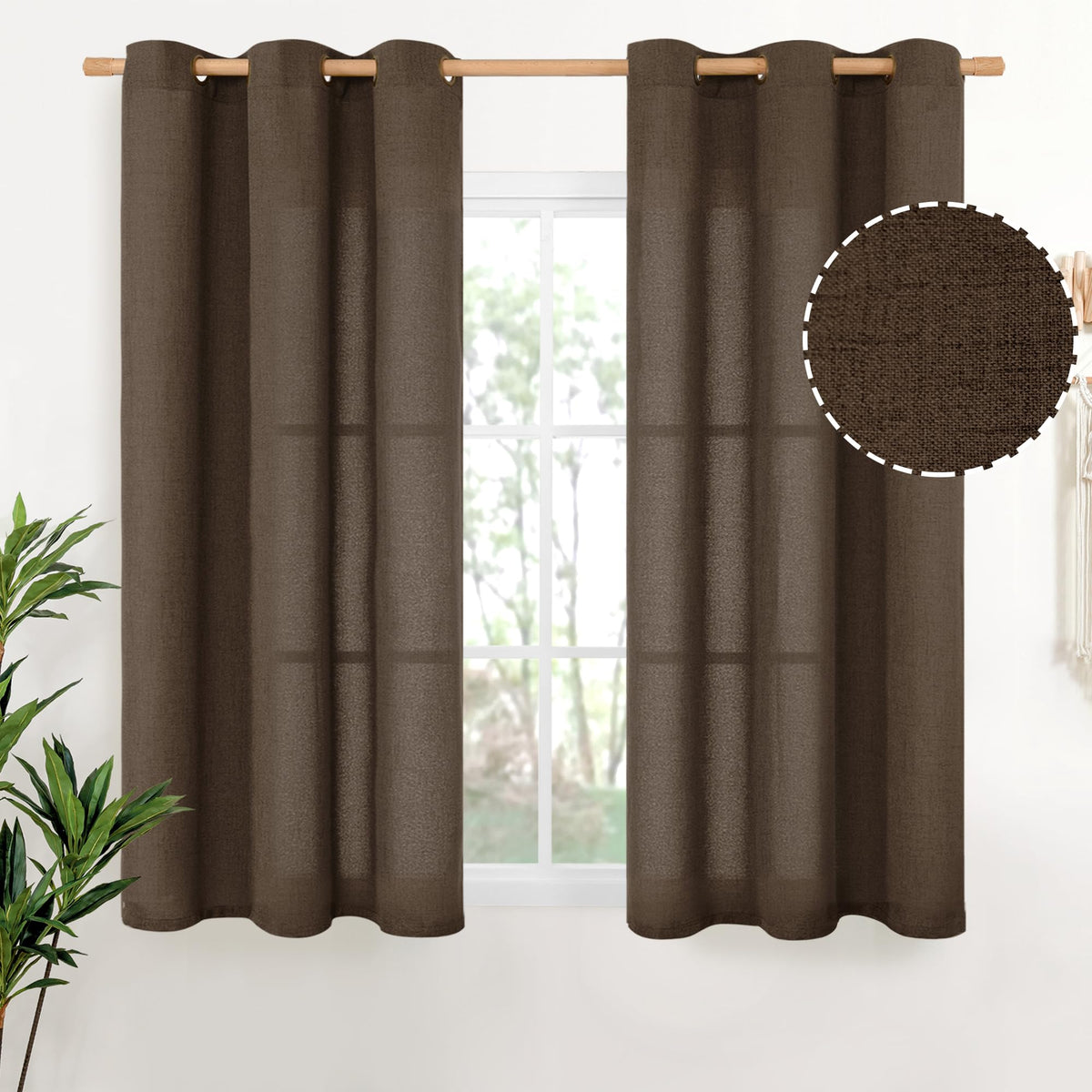 YoungsTex Linen Kitchen Window Curtains 40 Inch Length 2 Panels