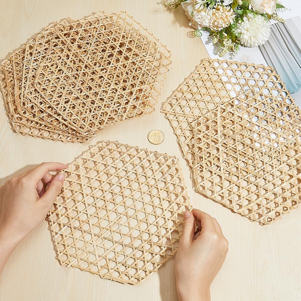 CRASPIRE 10Pcs Bamboo Food Mat Food Steamer Liner Hexagon Shaped Light Khaki Weaving Net Mesh Reusable Hot Pads Non Stick Placemats for Steaming Dumplings Fish Dish Home Table Display Accessory