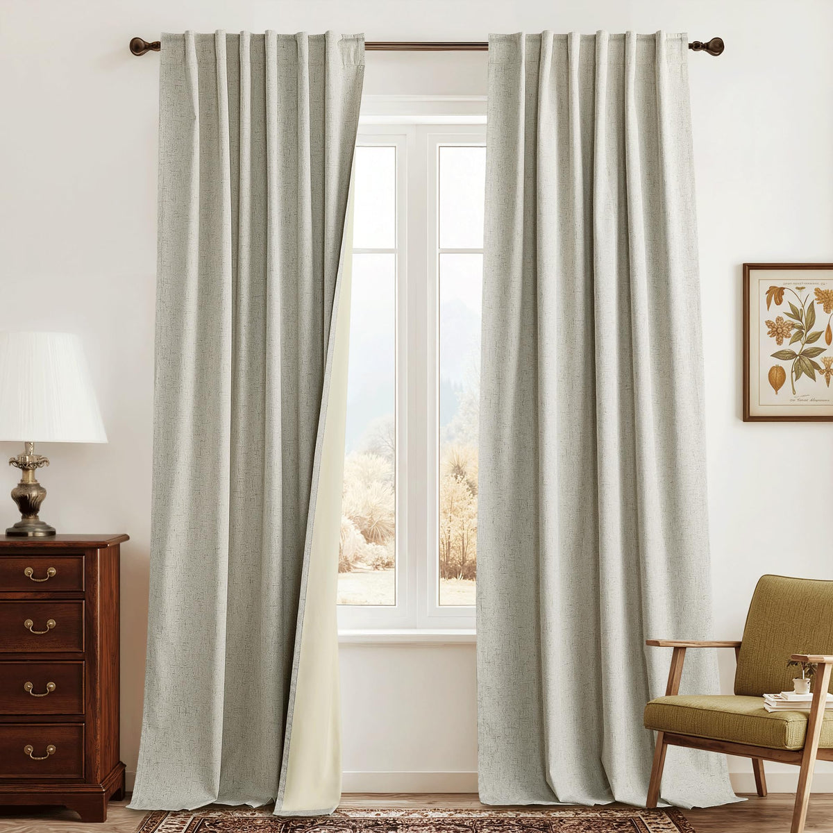 RYB HOME 45 Inch Long Natural Beige 100% Blackout Short Curtains