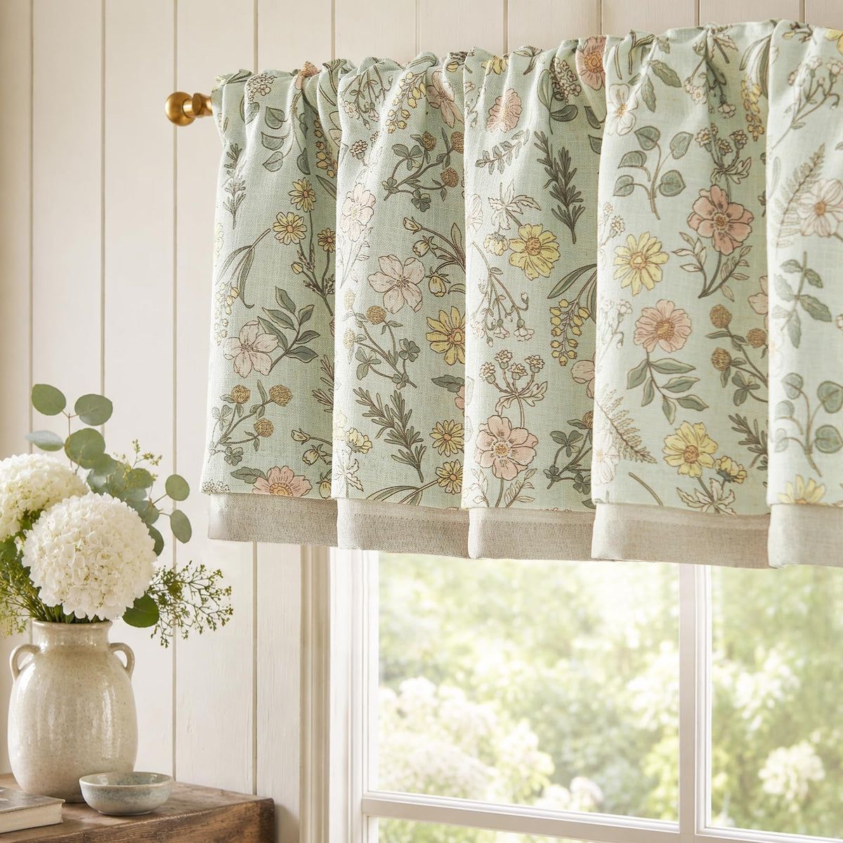 jinchan Floral Linen Kitchen Valance Curtain, 50x16, 1 Panel, Black