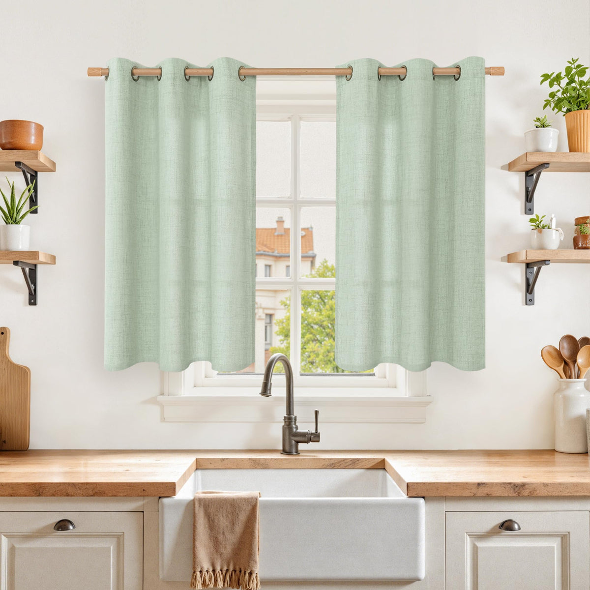 YoungsTex Linen Kitchen Window Curtains 40 Inch Length 2 Panels