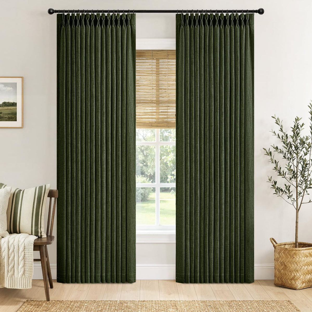 MIULEE Pinch Pleated Thick Linen Curtains 36 Inches Long 2 Panels Natural
