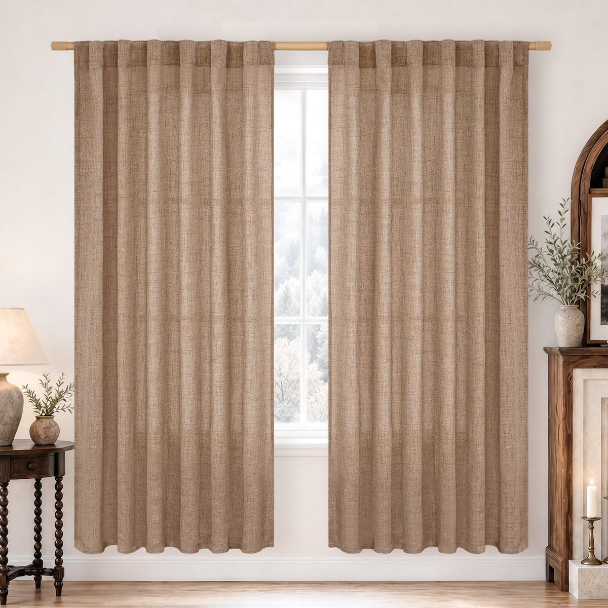 BGment White Linen Kitchen Curtains 40 Inch Length for Short Window