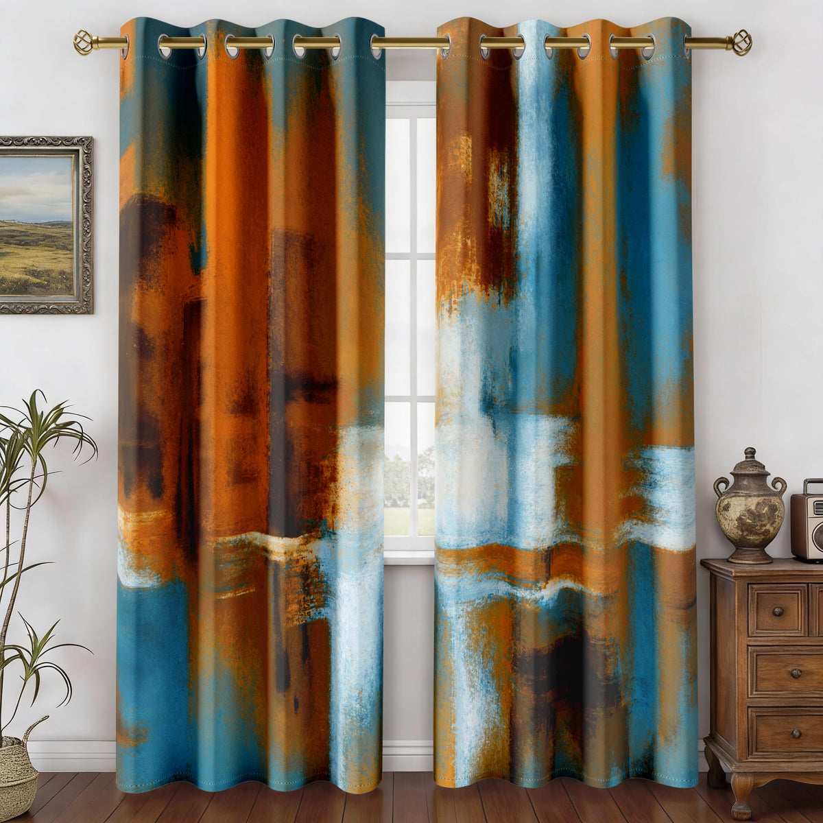 Asuexpect Burnt Orange Abstract Curtains for Kitchen, 26W x 36L, 2 Panels