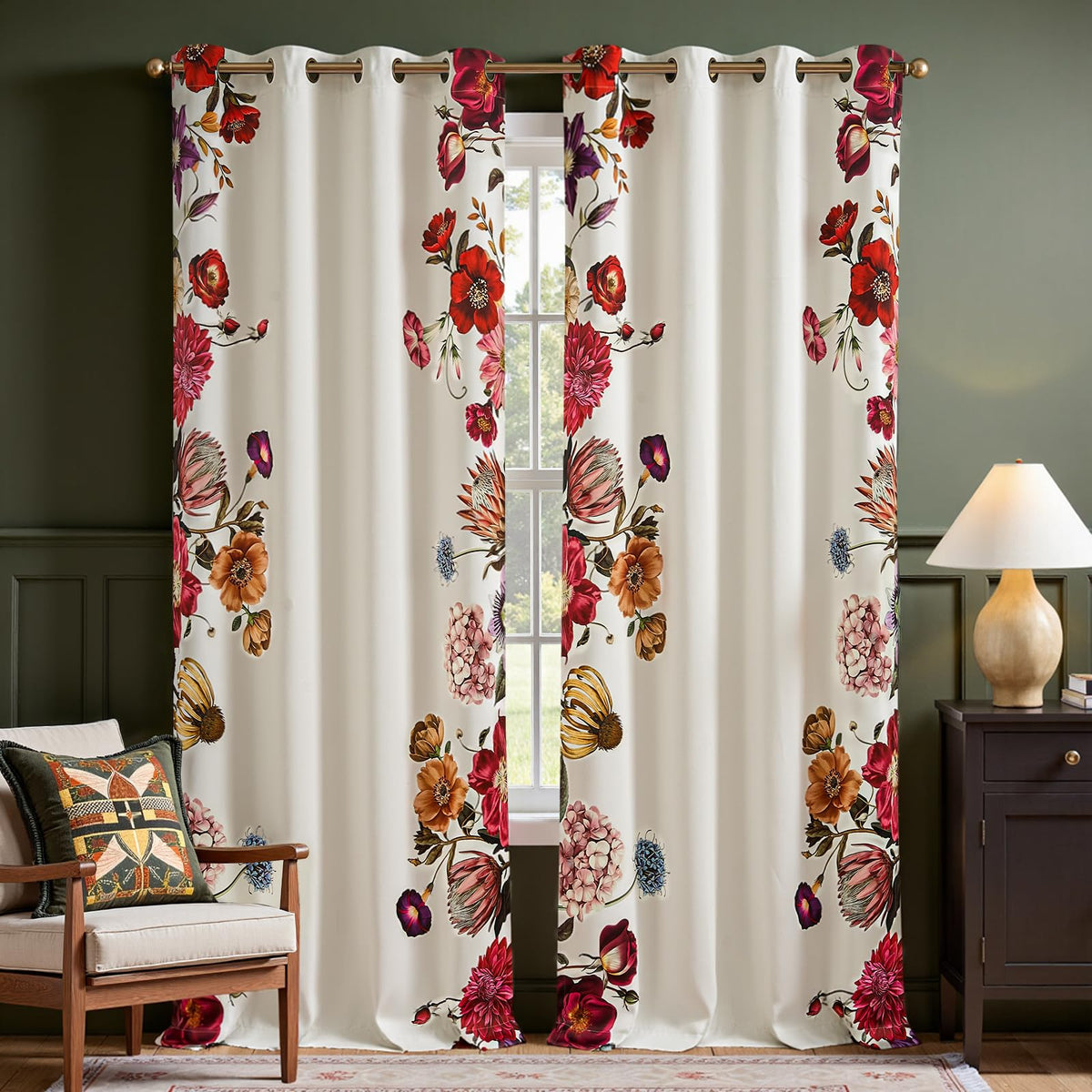 jinchan Black Boho Floral Blackout Curtains 84 Inch Grommet 2 Panels