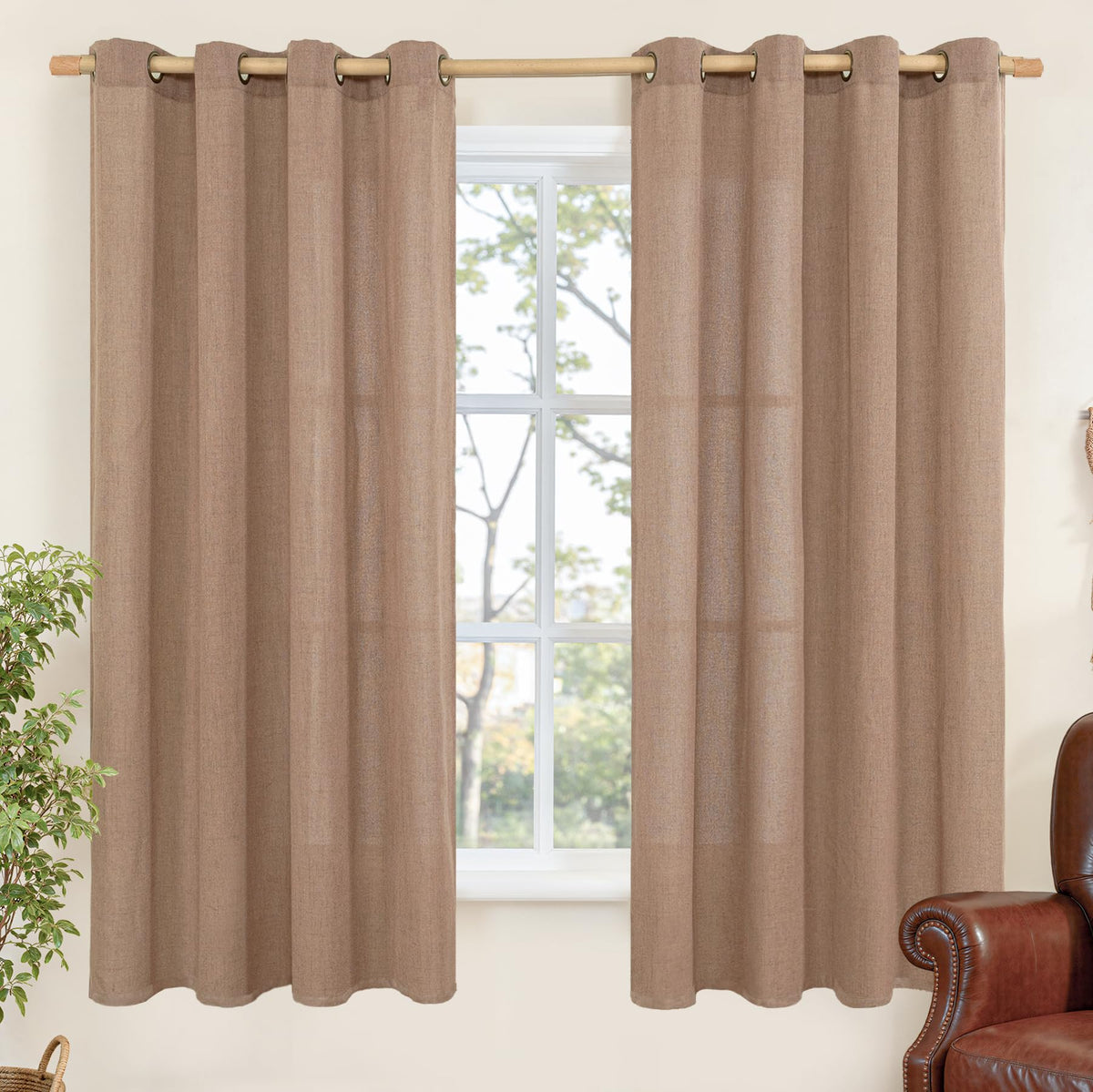 YoungsTex Linen Kitchen Window Curtains 40 Inch Length 2 Panels