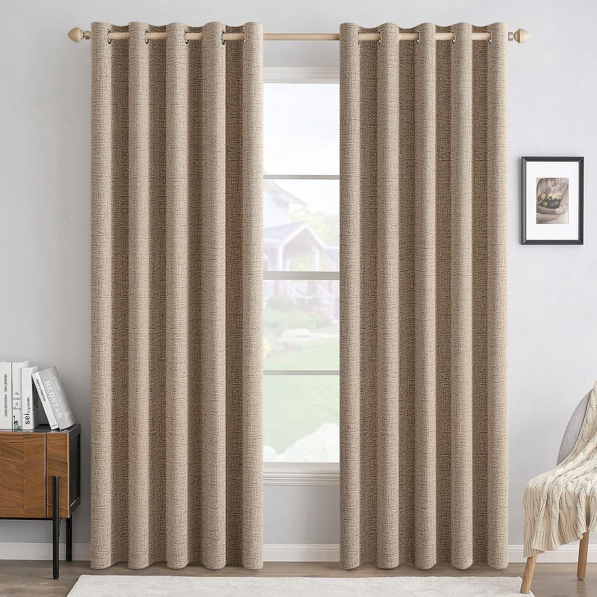 MIULEE 100% Blackout Linen Curtains for Bedroom 52x54 Inches Natural Beige