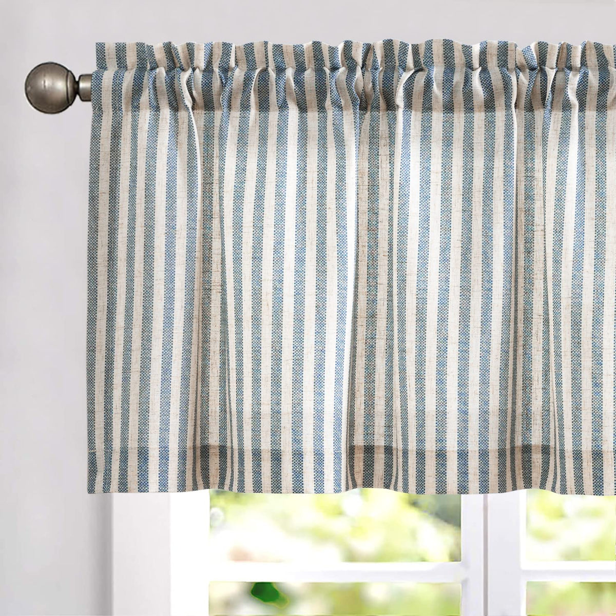 jinchan Linen Boxter Stripe Valances for Window 16 inch,Sage Green,1 Panel