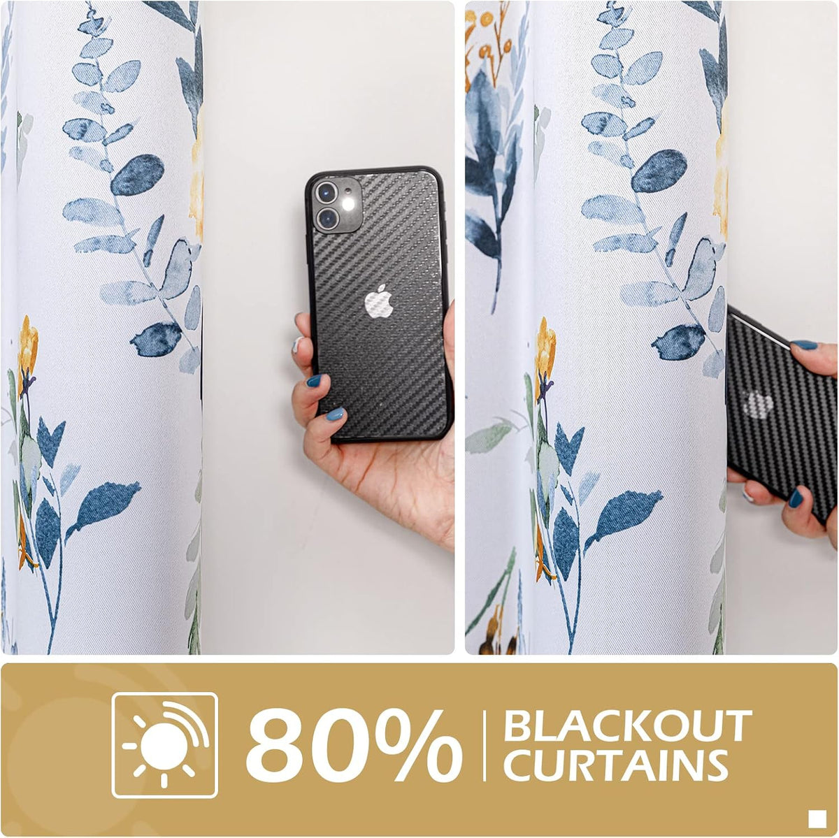 MYSKY HOME Floral Blackout Curtains 45 inch Length 2 Panels Yellow and Blue