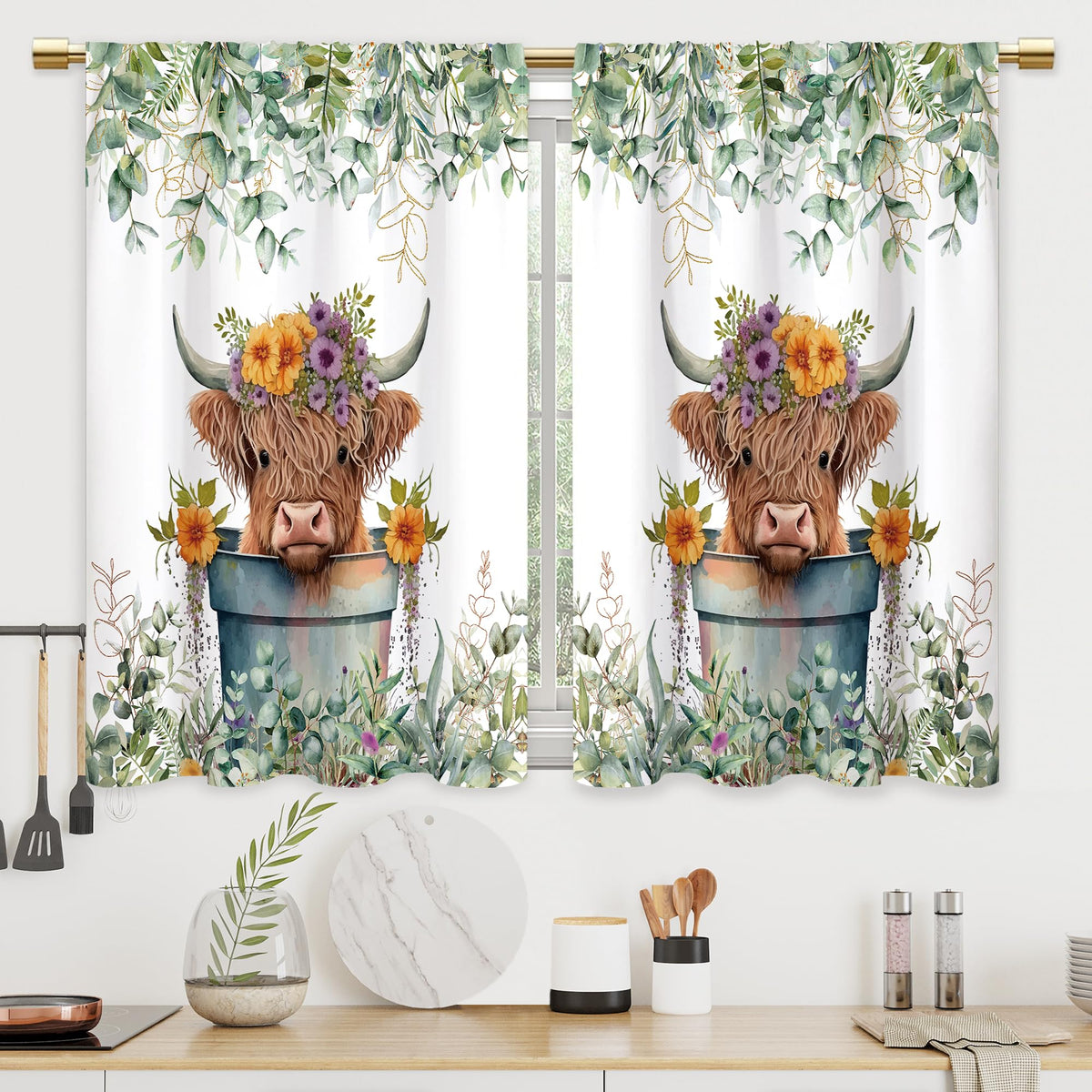 Farmhouse Rooster Kitchen Curtains Rustic Country Bathroom Curtains Window Treatment Drapes Tier Sunflower Vintage Cafe Small Bedroom Short French Door Curtains 2 Panels 27.5x39 Inch