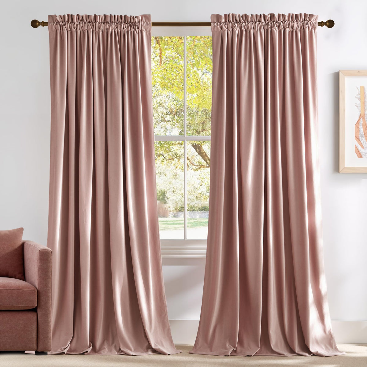 NICETOWN Black Out Velvet Curtains 63 inches Long for Kitchen