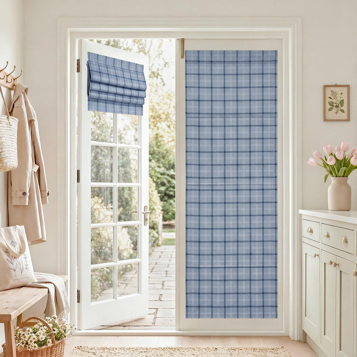 NICETOWN Olive Green Farmhouse Gingham Tiers Kitchen 100% Blackout Curtains