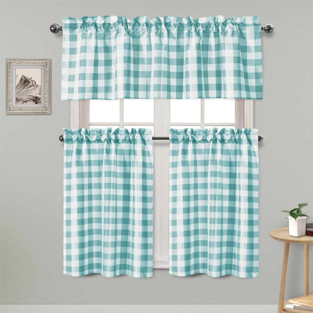 Hiasan 3 Piece Semi Sheer Curtains, Black and White
