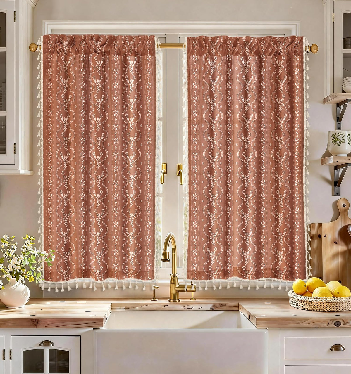 Miss Adola Boho Kitchen Tier Curtains, 36 Inch Length, Vintage Patchwork