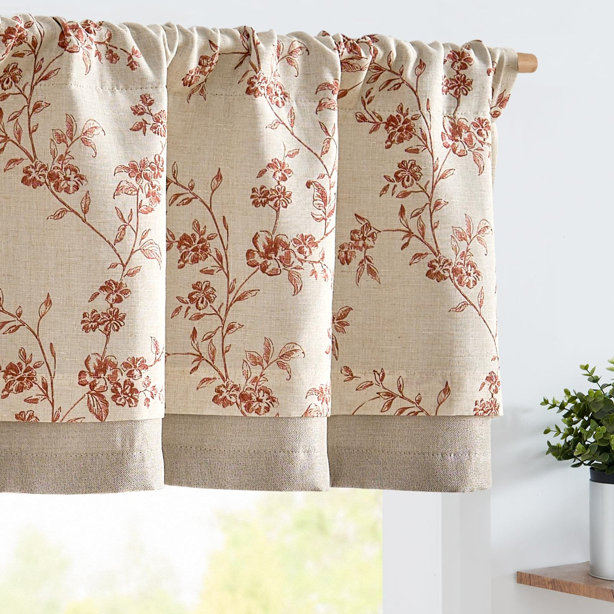 jinchan Amlie Floral Linen Valance Curtain Farmhouse 1 Panel 16 Inch Green