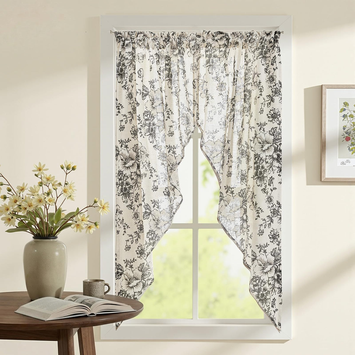 jinchan Swag Valance for Windows 36 Inch Length Farmhouse 2 Panels Beige