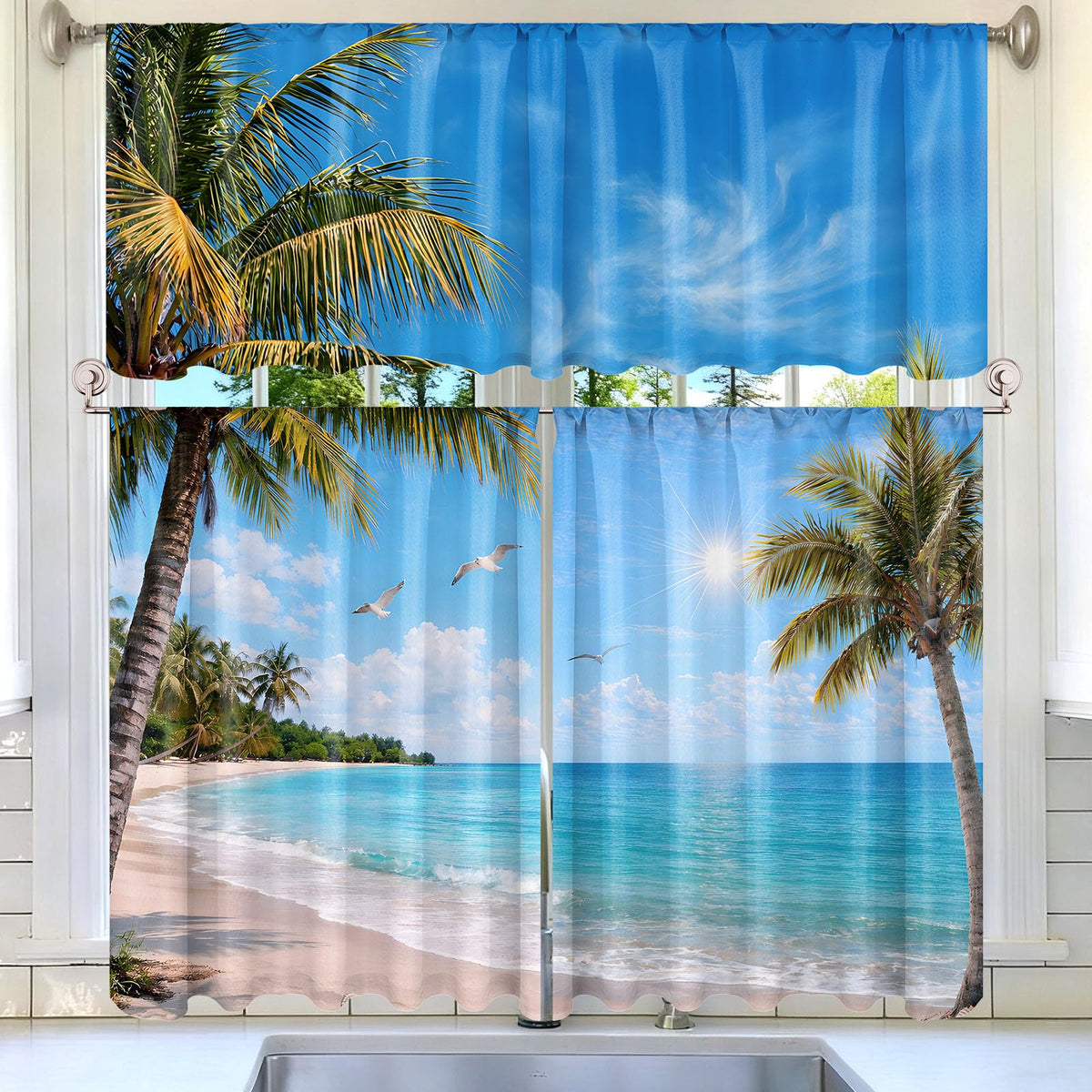 Breling 3 Pcs Sunflower Highland Cow Kitchen Curtains Valances and Tiers Set for Windows Spring Farmhouse Highland Cow Sunflower Curtains Decor for Summer Bedroom Window Decor Party Favor Supplies