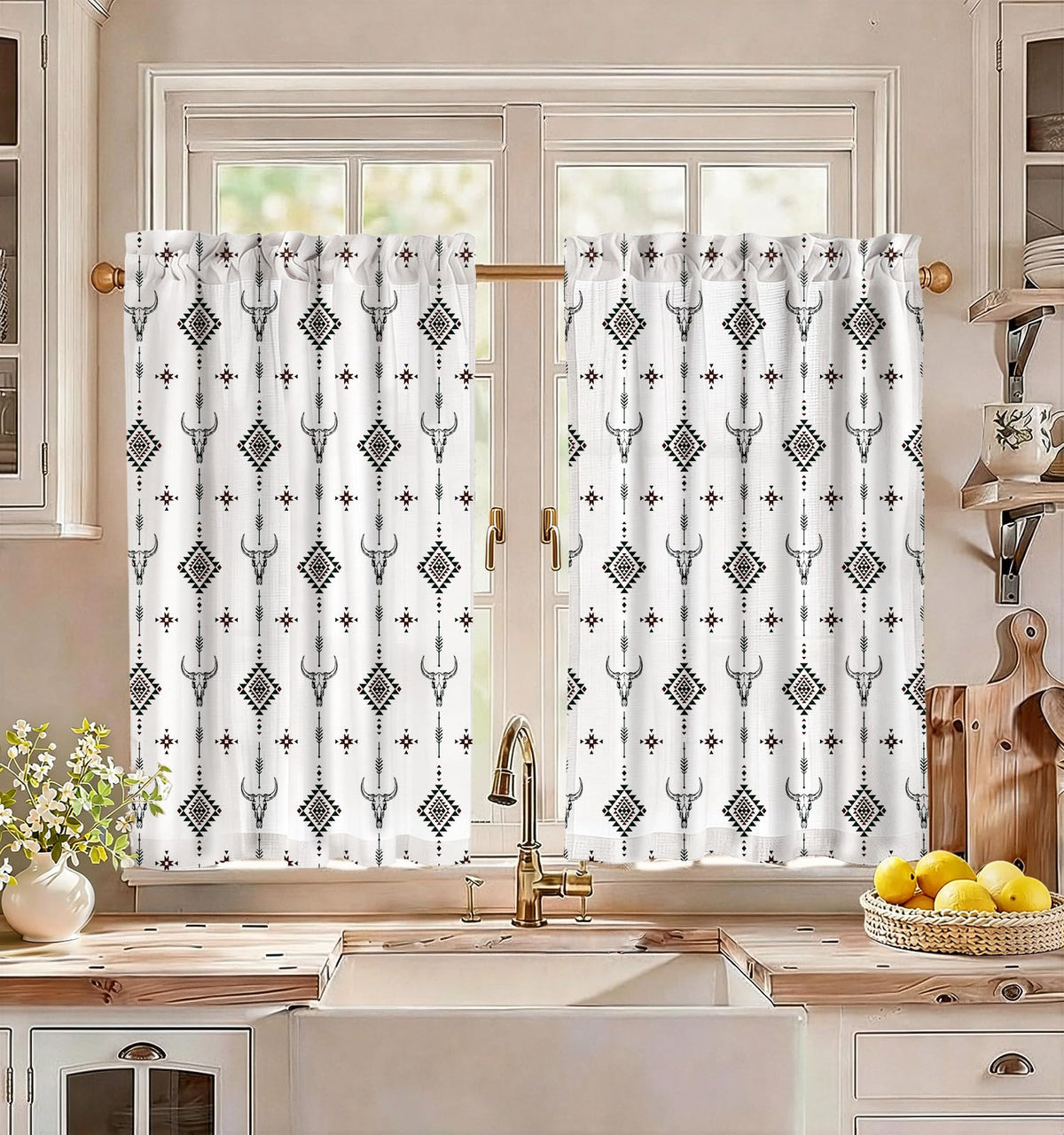 Miss Adola Boho Kitchen Tier Curtains, 36 Inch Length, Vintage Patchwork