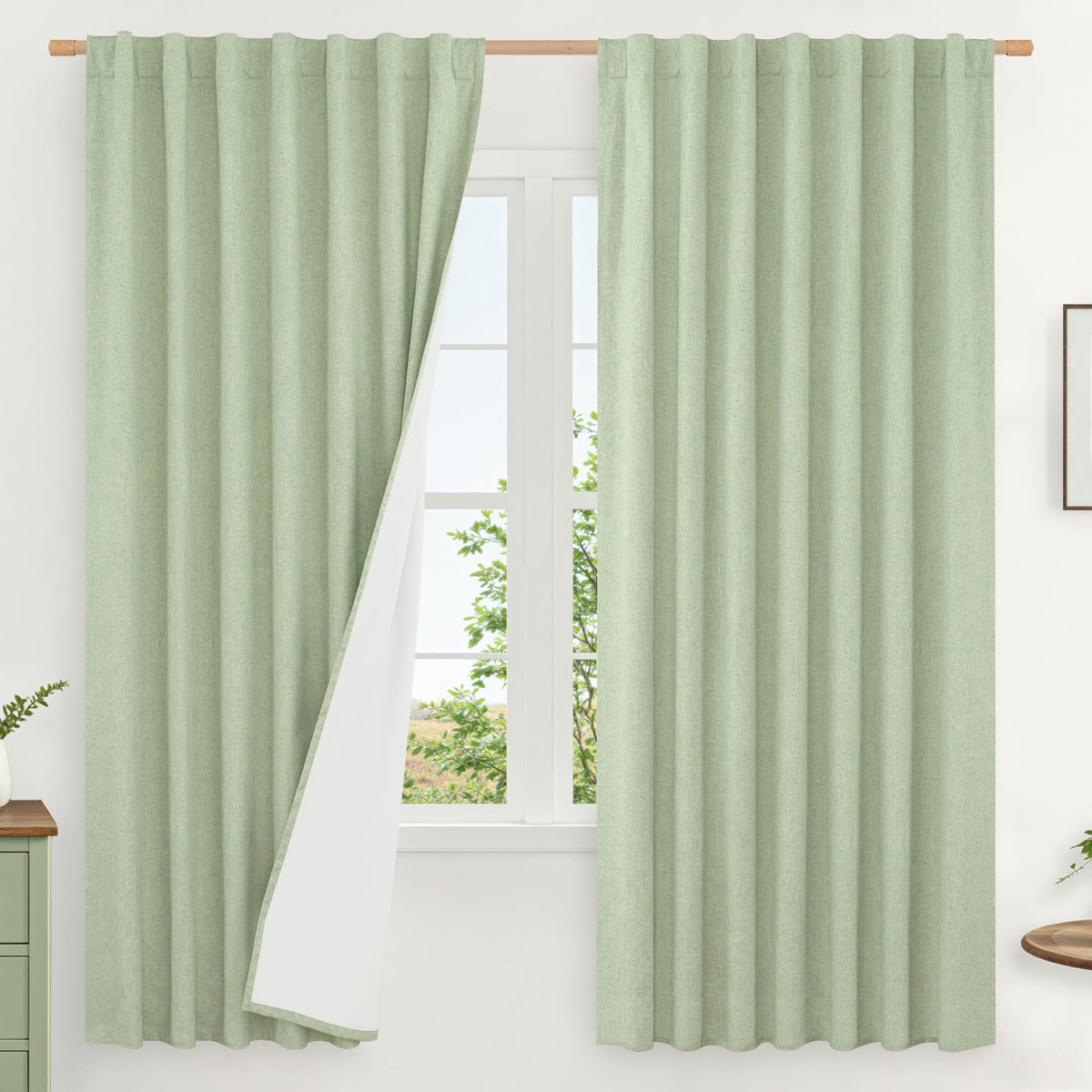LAMIT Full Blackout Linen Kitchen Window Curtains 36 Inches Long, Ivory
