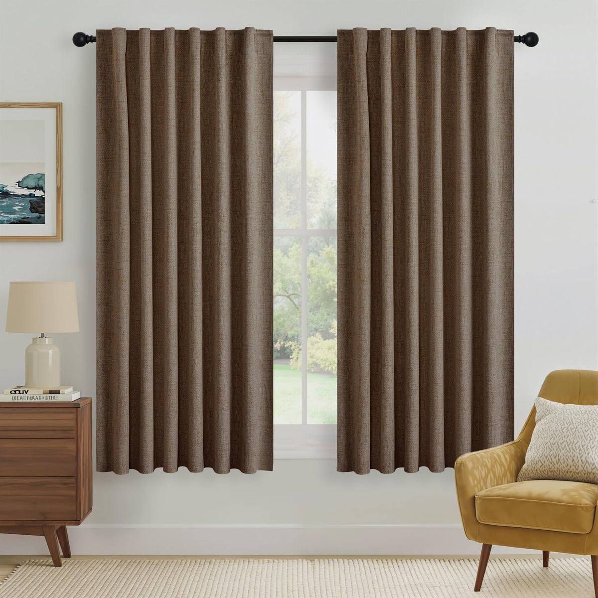 RYB HOME 45 Inch Long Natural Beige 100% Blackout Short Curtains