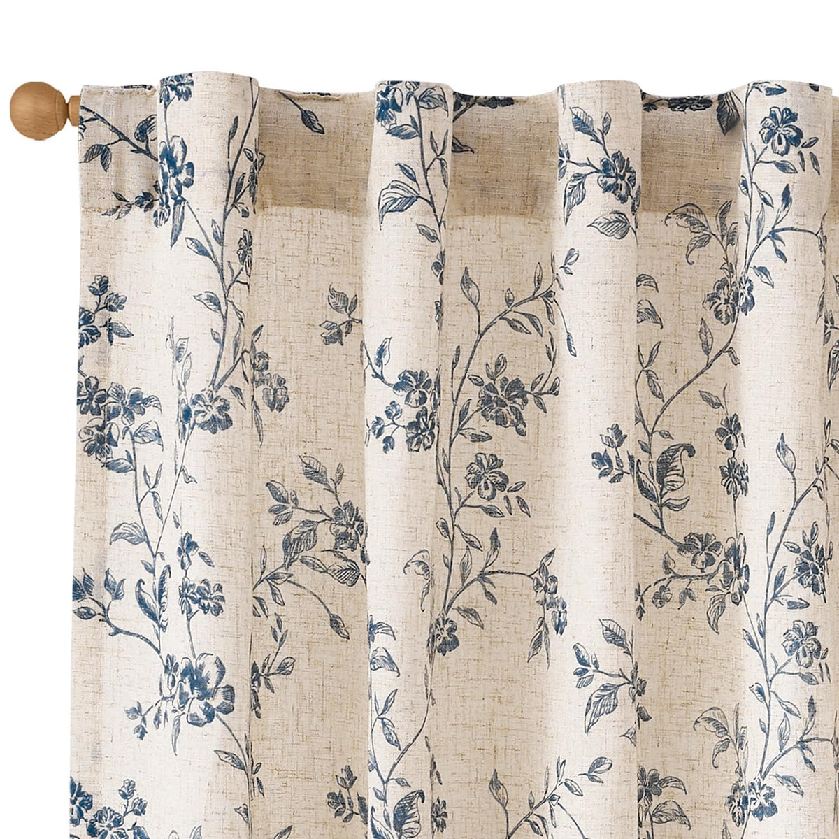 Lazzzy Green Vintage Floral Linen Curtains Farmhouse 26W X 36L 2 Panels