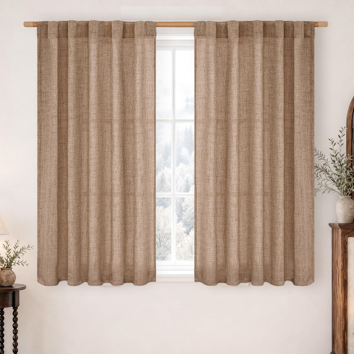 BGment White Linen Kitchen Curtains 40 Inch Length for Short Window