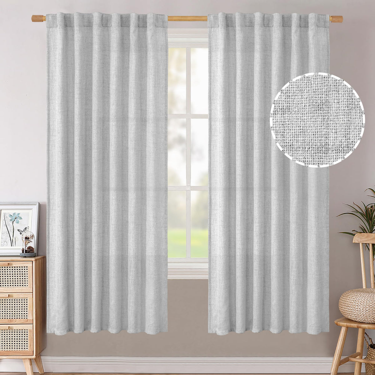 BGment White Linen Kitchen Curtains 40 Inch Length for Short Window