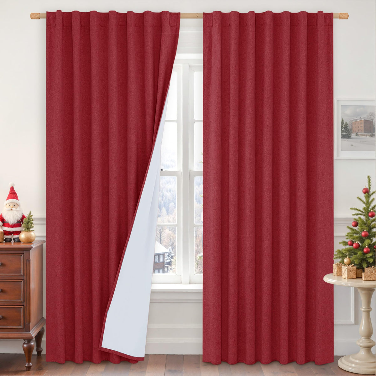 LAMIT Full Blackout Linen Kitchen Window Curtains 36 Inches Long, Ivory