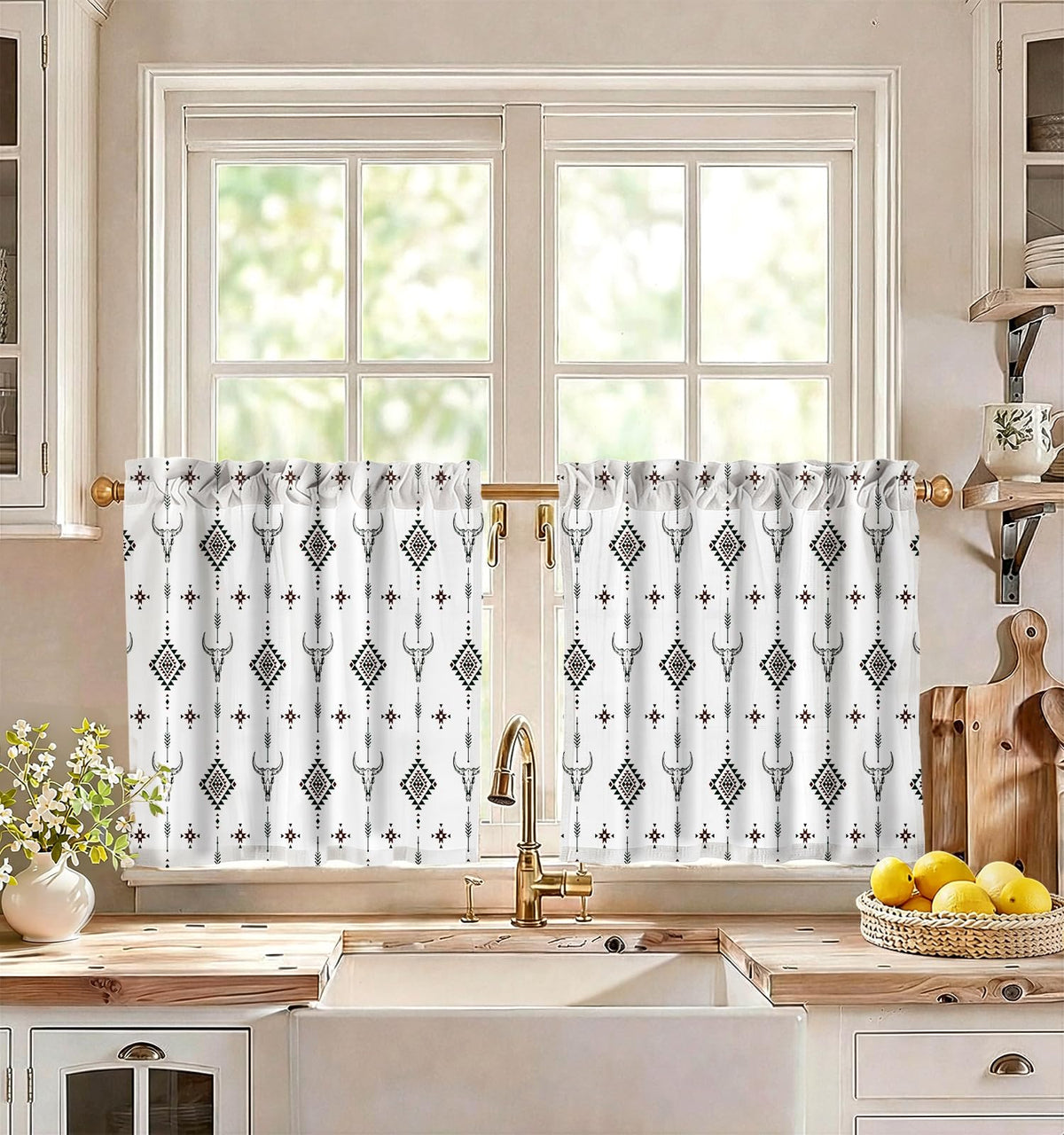 Miss Adola Boho Kitchen Tier Curtains, 36 Inch Length, Vintage Patchwork