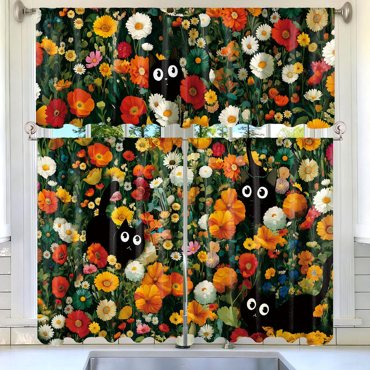 Breling 3 Pcs Sunflower Highland Cow Kitchen Curtains Valances and Tiers Set for Windows Spring Farmhouse Highland Cow Sunflower Curtains Decor for Summer Bedroom Window Decor Party Favor Supplies