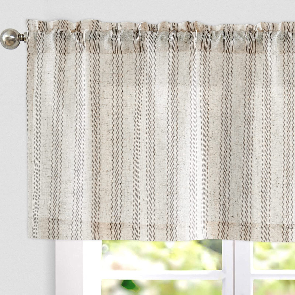 jinchan Linen Boxter Stripe Valances for Window 16 inch,Sage Green,1 Panel