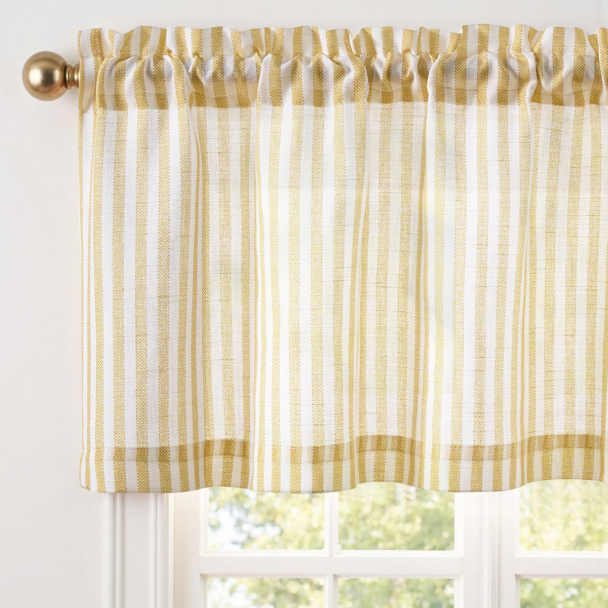 jinchan Linen Boxter Stripe Valances for Window 16 inch,Sage Green,1 Panel