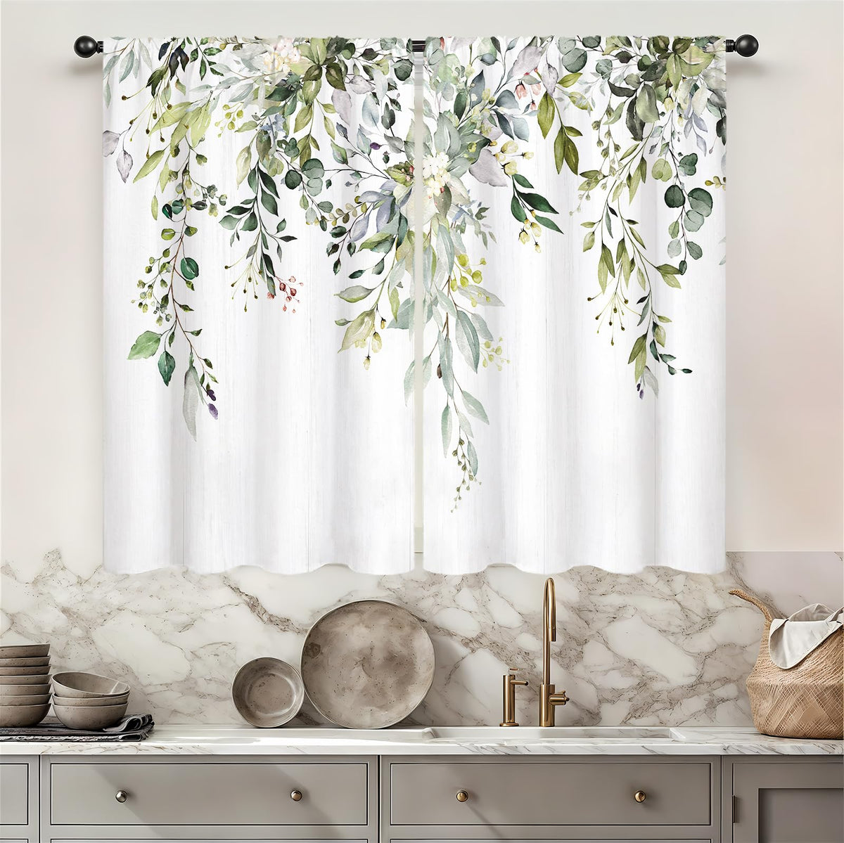 Yellow Sunflower Kitchen Curtains 42W X 63L Inch 2 Panels Rod Pocket Country Rustic Floral Flower Butterfly Farmhouse Over Sink Small Short Cafe Tier Window Treatment Bathroom Decor