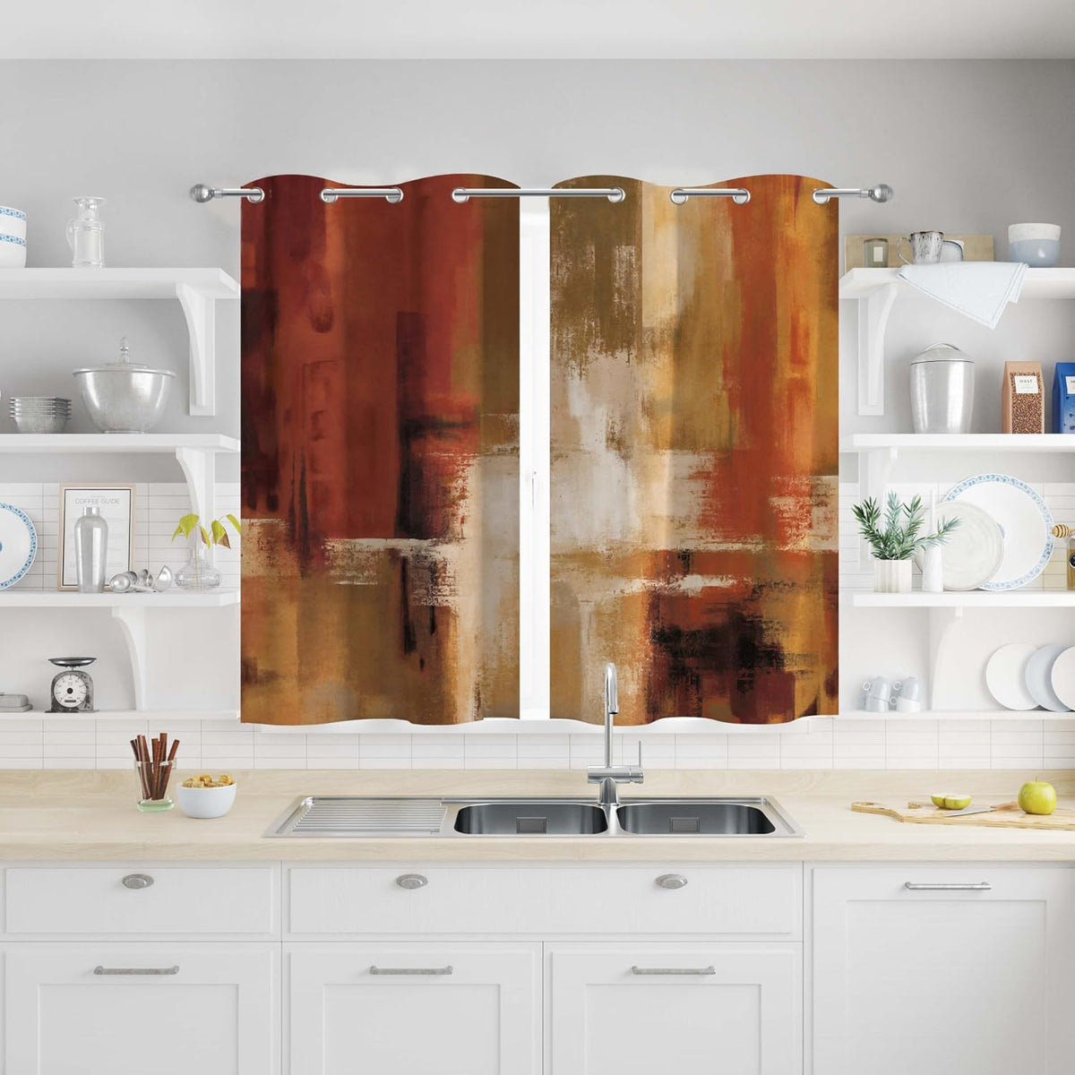 Asuexpect Burnt Orange Abstract Curtains for Kitchen, 26W x 36L, 2 Panels