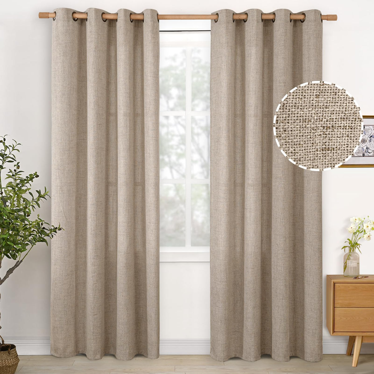YoungsTex Linen Kitchen Window Curtains 40 Inch Length 2 Panels