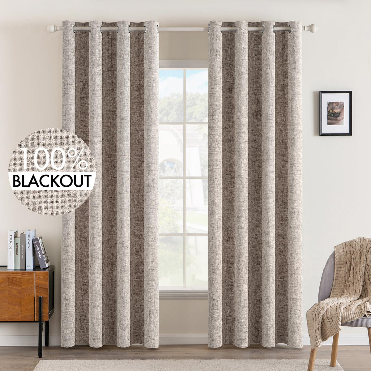 MIULEE 100% Blackout Linen Curtains for Bedroom 52x54 Inches Natural Beige