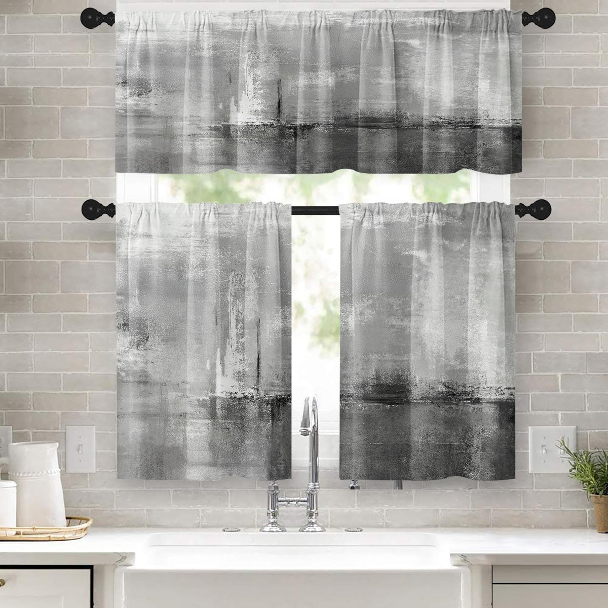 Kitchen Curtains Sets for Windows, 52x36 Inch, 3 Pack Abstract