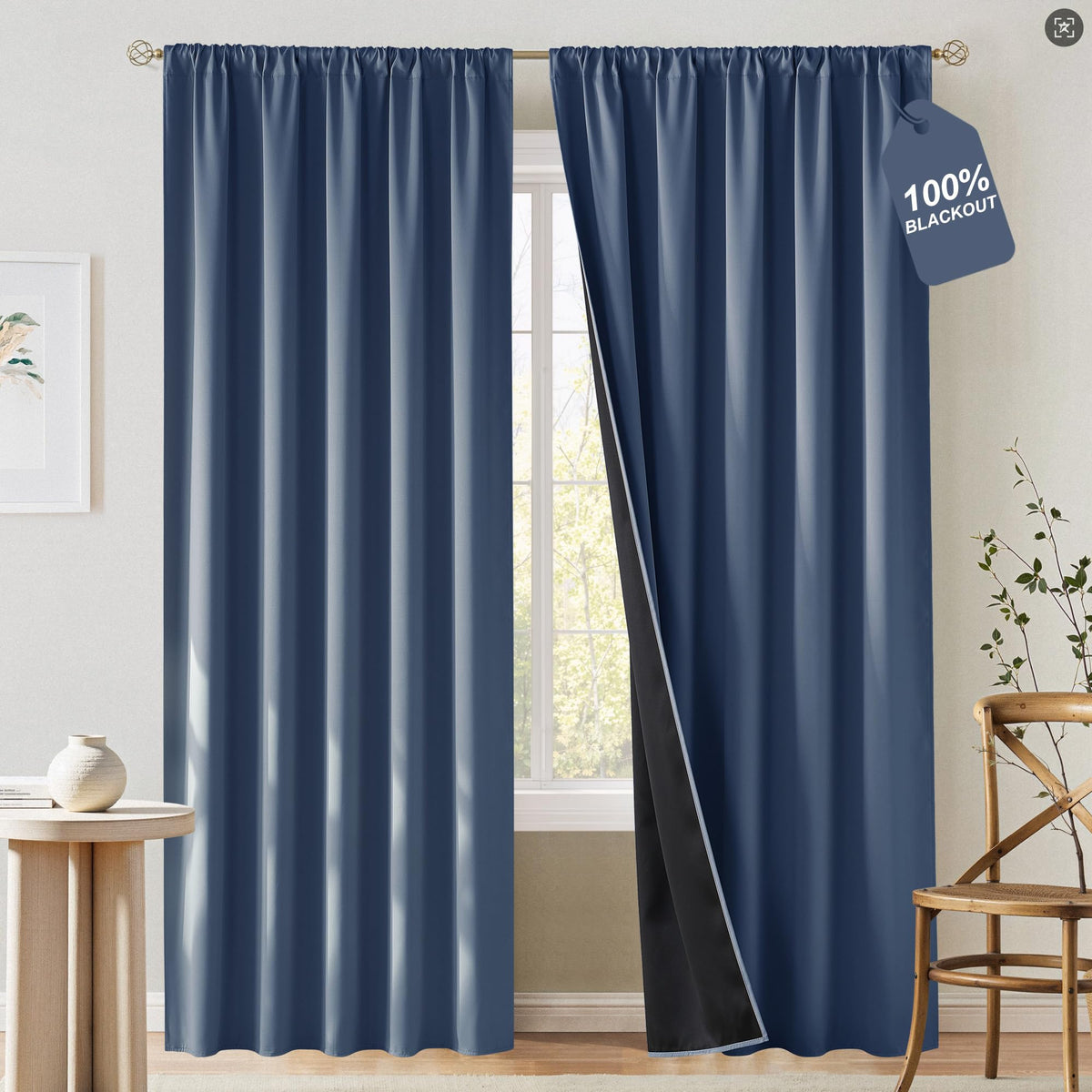 NICETOWN 100% Black Out Kitchen Curtains 36 Inch Length, W52xL36, 2 Panels