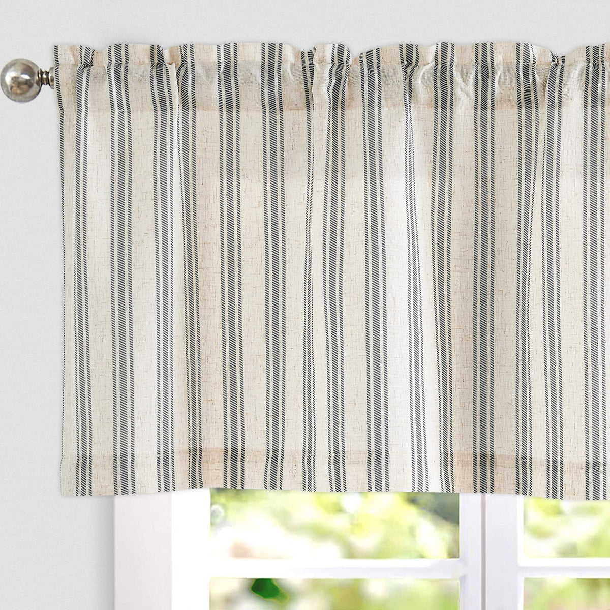 jinchan Linen Boxter Stripe Valances for Window 16 inch,Sage Green,1 Panel
