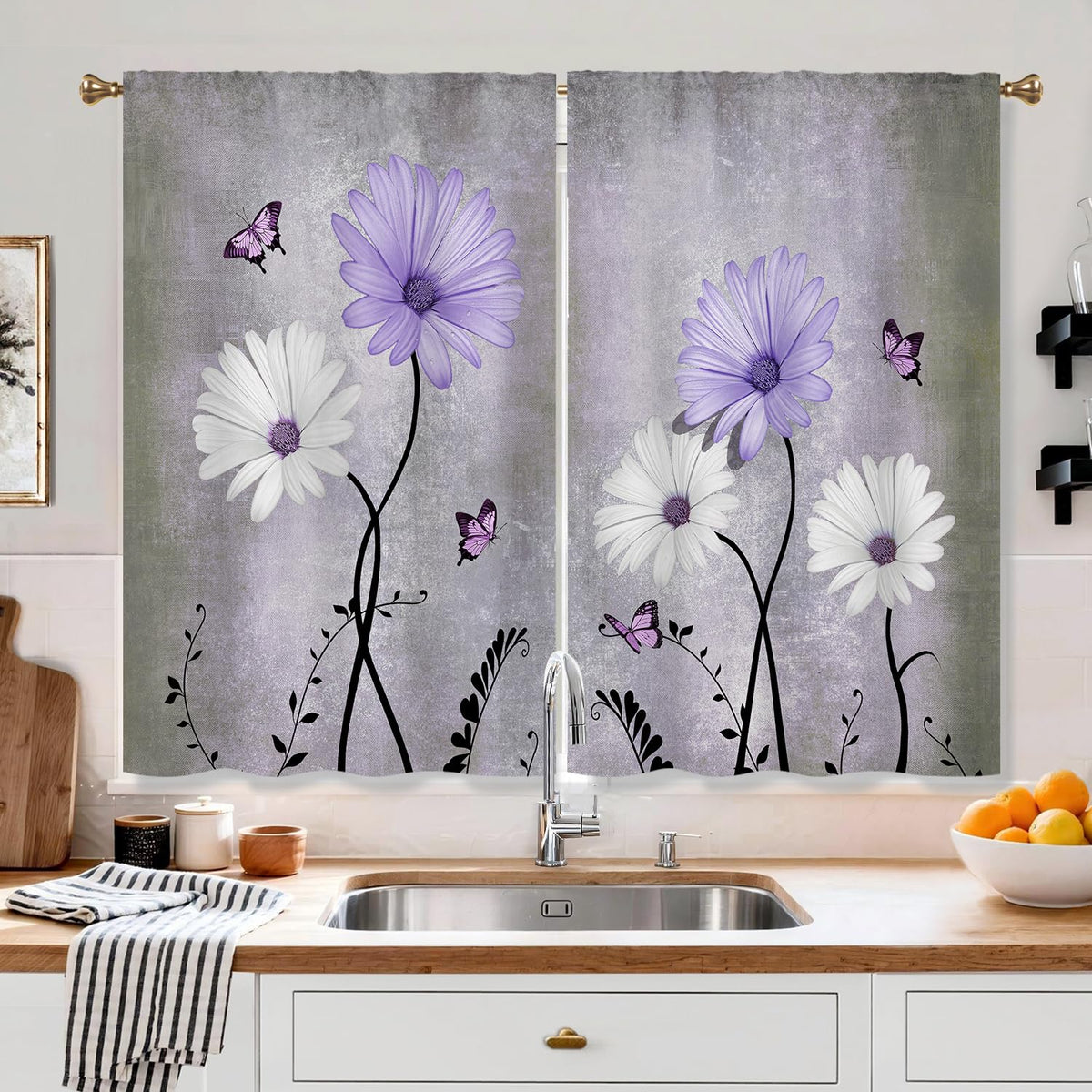 Farmhouse Sunflower Kitchen Curtain Rustic Small Short Cafe Window Curtains Country Wooden Barn Inspirational Bathroom Window Drapes Treatment Tier Curtains 2 Panels (27.5x39 Inch)