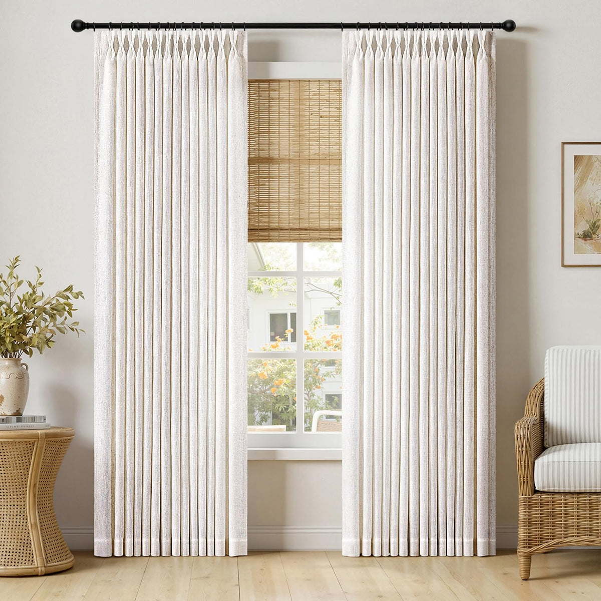 MIULEE Pinch Pleated Thick Linen Curtains 36 Inches Long 2 Panels Natural
